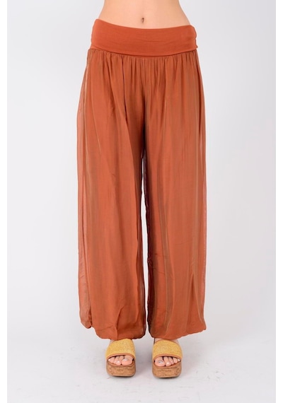 Bohem Stil Italyan Ipek Detaylı Oversize Kap Bluz- Wes Pantolon Takım-8789 Kiremit