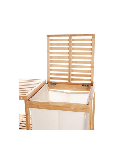 Bambu 3 Raflı Kirli Çamaşır Sepeti Kapaklı & Kumaş Torbalı Doğal Ahşap Banyo Düzenleyici Çok Renkli
