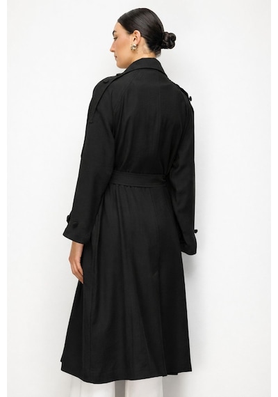 Mizalle Oversize Siyah Tencel Trençkot