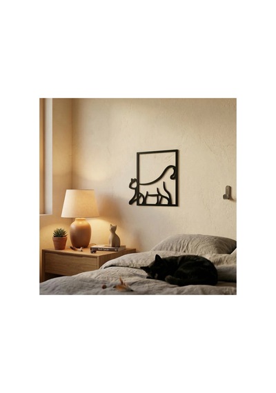 Modern Kedi Duvar Tablosu Mdf Lazer Kesim Minimal Kedi Figürlü Duvar Süsü Şık Dekor Renk