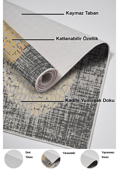 Dekoreko Kaymaz Taban Djt Banyo Halısı Trend Modern E4052 Kahve Krem Bej
