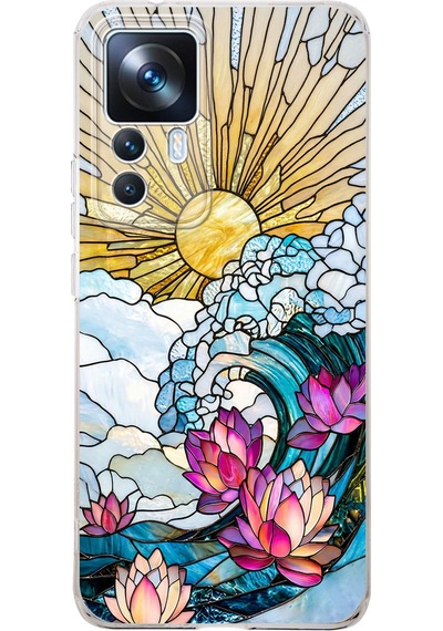 Printify Xiaomi Mi 12t İle Uyumlu Vitray Okyanus Sabahı Tasarımlı Şeffaf Silikon Kılıf Şeffaf