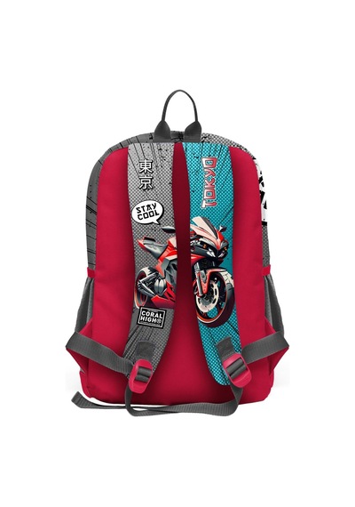 Coral High Kids Gri Nefti Anime Motorsiklet Desenli Okul Sırt Çantası 23764