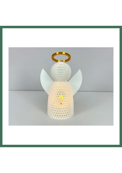 En-cag 3d Baskı File Dokulu Melek Tealight Mumluk 14,5 Cm Altın Haleli Dekoratif Fener Şamdan Masa Süsü Bss