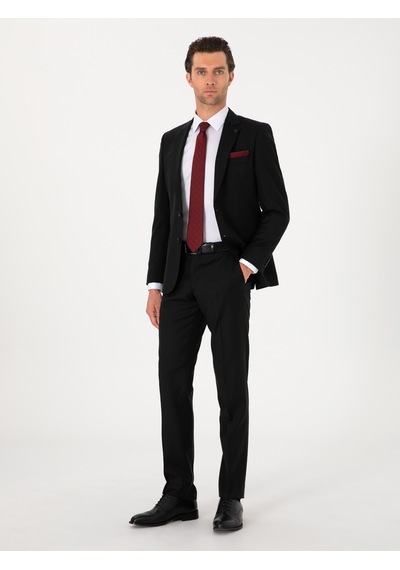 Cacharel Siyah Slim Fit %100 Yün Mono Yaka Takım Elbise
