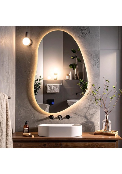 Nelyos Led'li Lazer Kumlamalı Lavabo &amp Banyo Aynası Dokunmatik Sensörlü Günışığı Ledli 80 X 50 Çok Renkli
