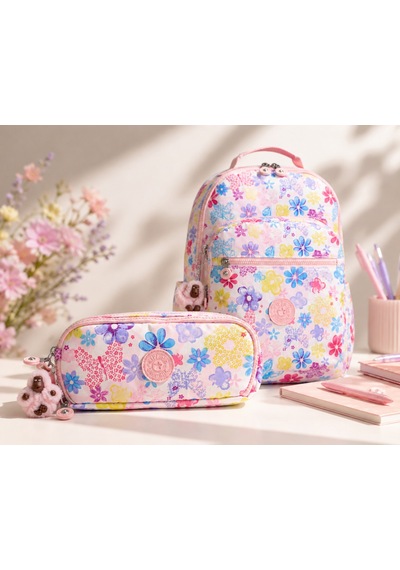 Kipling Kız Çocuk Okul Çantası 2'li Set Çanta Ve Kalemlik Kpsetkpkı581660 - Çiçekli Çok Renkli