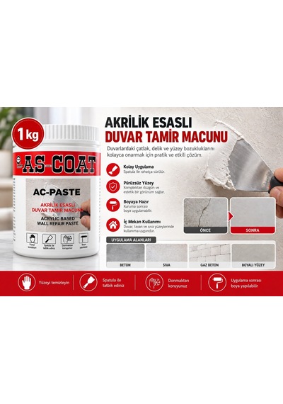 As-coat Ac-paste Akrilik Esaslı Duvar Tamir Macunu 1 Kg
