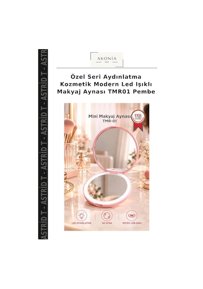 Özel Seri Aydınlatma Kozmetik Modern Led Işıklı Makyaj Aynası Tmr01 Pembe Çok Renkli