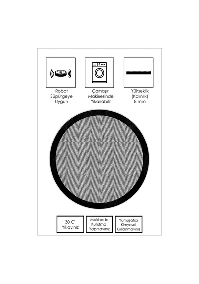 West Home Dijital Baskı Yıkanabilir Kaymaz Taban Salon Halısı Mutfak Halısı Koridor Halısı Wh 445 Grey Yuvarlak