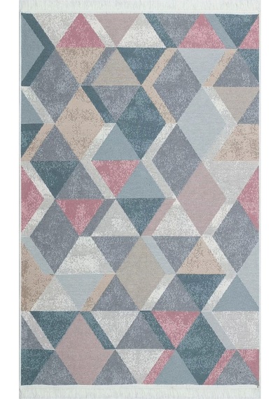Arya Ar 10 Blue Pink %100 Geri Dönüşümlü Pamuktan Çift Taraflı Yıkanabilir Modern Dekoratif Kilim