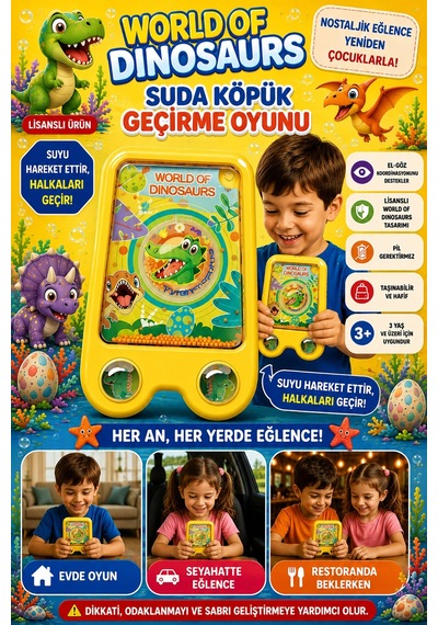 Suda Halka Köpük Geçirme Oyunu Dinozor Dünyası Duyusal Gelişim Destekli Nostaljik El Atarisi 2586bk- 99413041
