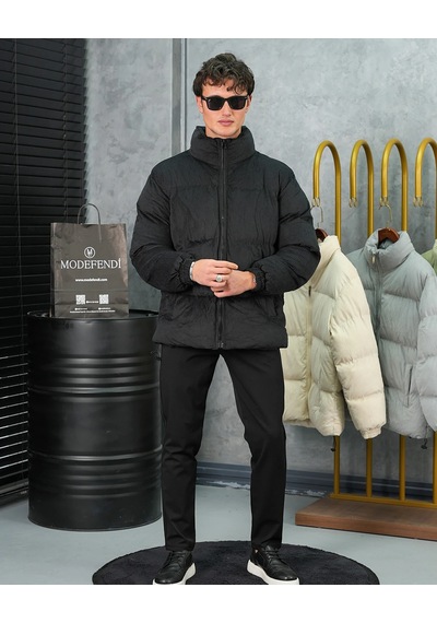 Modefendi Yüksek Kalite Oversize Elyaf Yapılı Kadife Mont Siyah