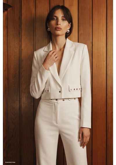 Sateen Sally Uzun Kol Crop Ceket Ekru Çok Renkli