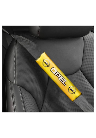 Opel Logolu Sarı Dijital Baskılı Araç Emniyet Kemer Pedi / 2 Li Set Konforlu & Şık Koruma Pedi