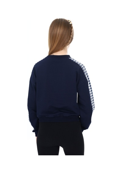 Toontoy Kız Çocuk Relax Fit Dik Yaka Düşük Omuz Kolu Garnili Sweatshirt - 2 İplik Lacivert