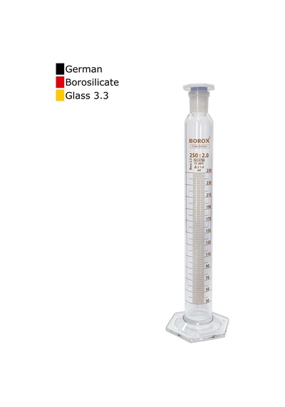 Borox Cam Çalkalamalı Mezür 250 ML Plastik Tıpalı Dereceli