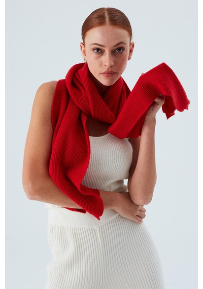 Peraluna Nomı Scarf Selanik Örgü Kaşmir Karışımlı Yumuşak Kadın Triko Atkı - Kırmızı Kırmızı