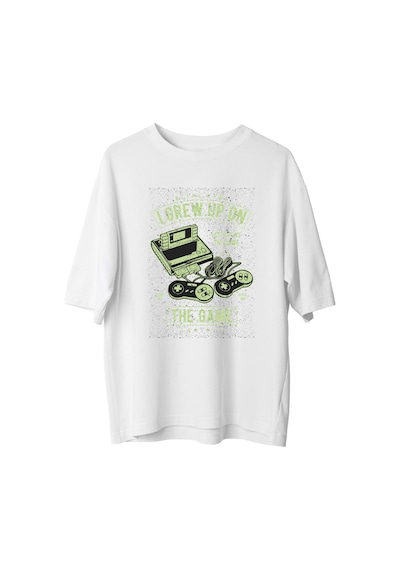 Paybuy Retro Oyun Nostaljisi Baskılı Kadın Oversize Tişört Beyaz