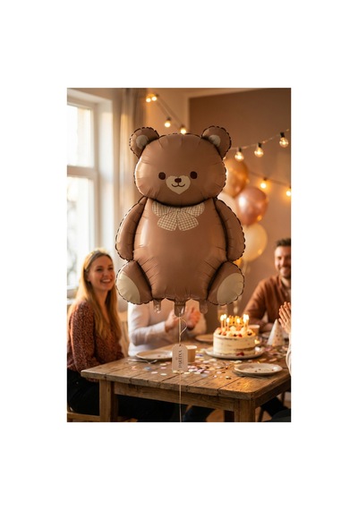 Retro Krem Fiyonklu Kahverengi Ayıcık Folyo Balon Baby Shower Parti Süsü Çok Renkli