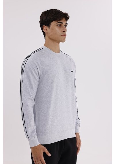 Rowinger Çift Şeritli Raglan Kol Minimal Logolu Bisiklet Yaka Sweatshirt Grey