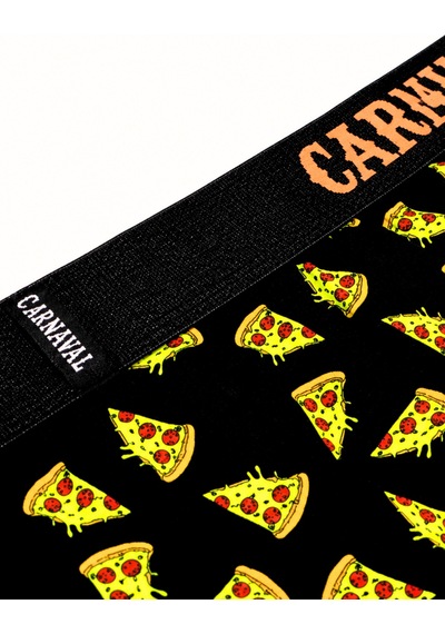 Carnaval Socks Pizza Desenli Erkek Boxer Pamuklu Likralı Parlak Lastikli Kutulu Siyah Çoklu