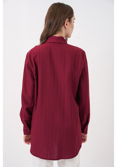 Bigdart Fırfırlı Uzun Gömlek Tunik 5953 - Bordo