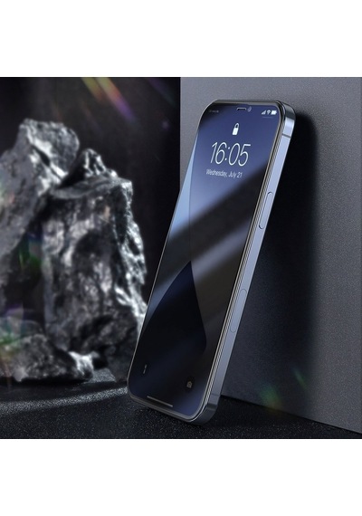 Baseus Apple Uyumlu   iPhone 12 Pro Max 6.7 0,23mm Anti Spy Çerçeveli Tempered Cam Ekran Koruyucu 2 Adet Set