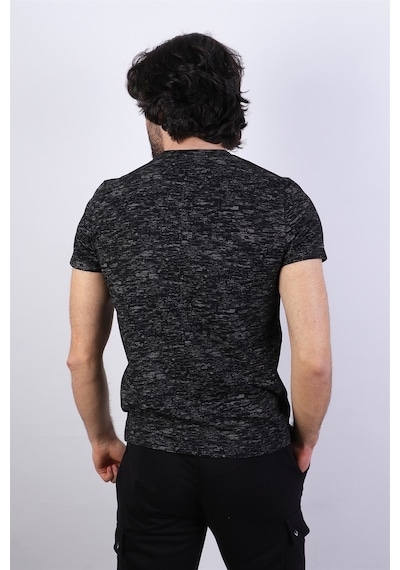 Desenli Erkek Bisiklet Yaka T-shirt-siyah Siyah