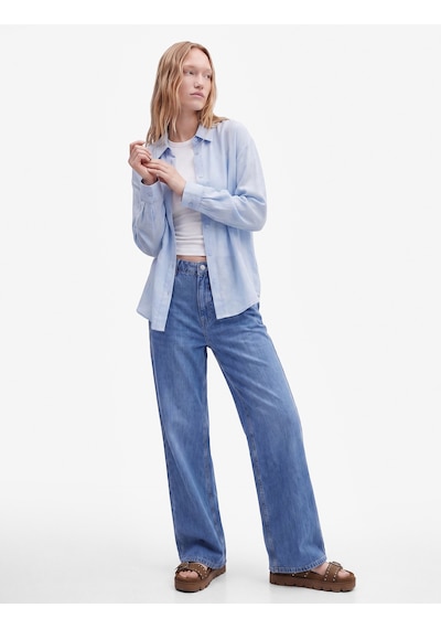 Koton Beli Bağcıklı Cep Detaylı Bol Paça Denim Pantolon Açık İndigo 6sal40041md