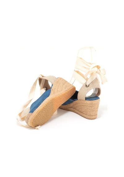 Star Tombis Gerçek Elişi Ipli Espadril Dolgu Topuk Keten Espadril Handmade Mavi