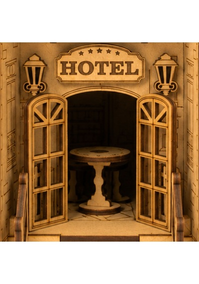 Hotel Book Nook Ahşap Maket Seti Dıy Miniatür Otel Binası Peri Led'li Kitaplık Dekoru