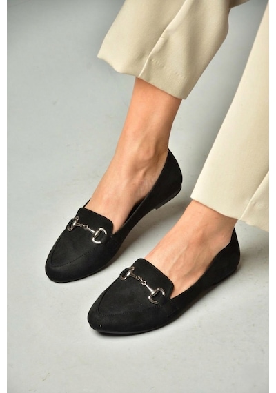 Fox Shoes Y290110002 Siyah Süet Toka Detaylı Günlük Kadın Babet Siyah