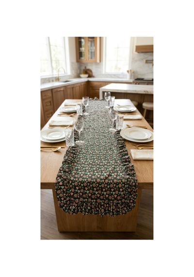 %100 Pamuk Özel Desenli Fırfırlı Runner 40x110 Siyah - 900765193 Siyah