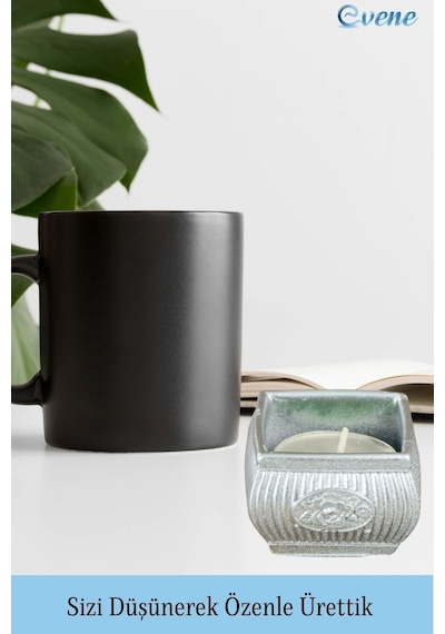 Eskitme Mumluk Şamdan Tealight Mum Uyumlu Mini Çizgili Çiçekli Model - Gümüş
