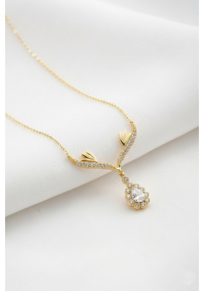 Çekirdekjewelry 925 Ayar Gümüş Zirkon Taşlı Kanatlı Kolye Sarı