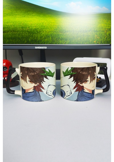Gaming Genshin İmpact Baskılı Seramik Lüks Kupa 1 Adet Özel Siyah Kulp Dalga Kulp V4d Çok Renkli