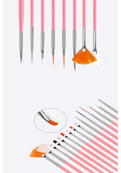 15 Adet Nail Art Dizayn Ve Jel Fırça Seti Tırnak Süsleme Fırça Seti Pembe