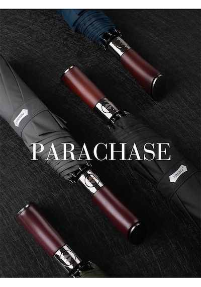 Parachase Premium Ahşap Kavrama Büyük Boy Otomatik 3 Kademeli Şemsiye - Özel Kılıflı Yeşil