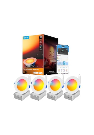 Govee Smart Led Gömme Spot Işıklar 11w, Rgbww Gömme Işıklar 120 Mm Kısılabilir, Matter Ve Alexa 850lm İle Uyumlu Ultra Düz Tavan Spotları, Banyo, Mutfak, Oturma Odası İçin Gömme Spotlar, 4'lü Paket Siyah