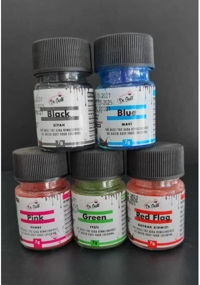 Yağ Bazlı Toz Gıda Boya 5 Li Set Siyah / Mavi / Kırmızı / Pembe / Yeşil 7gr