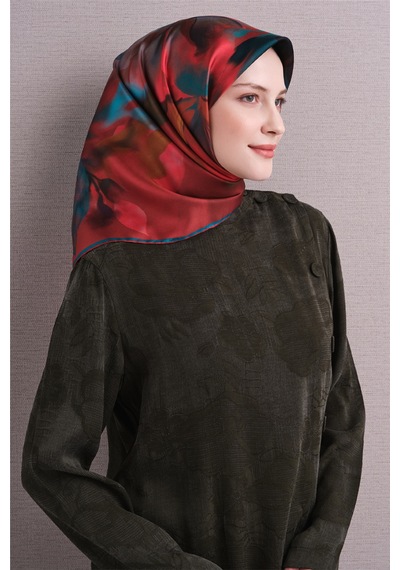 Armine Sura İpek Eşarp 2026-2027 - Sonbahar Kış-asm9603 Bordo-mavi