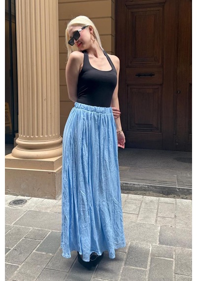 Madmext Bebe Mavisi Vual Kumaş Basic Kadın Uzun Boy Kadın Etek Mg2366 Bebe Mavisi