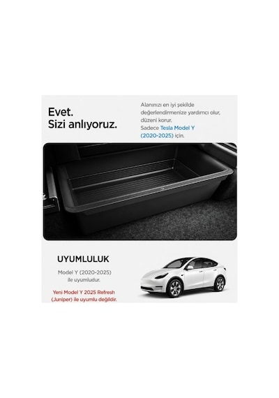 Spigen Tesla Model Y Koltuk Altı Organizer To222 Siyah Saklama Kutusu
