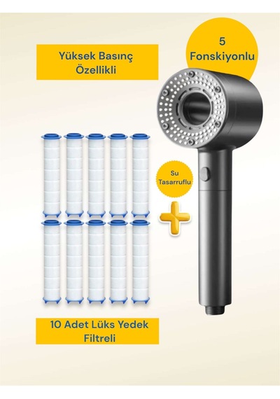 Truva 10 Adet Yedek Filtreli Ultra Lüks Yüksek Basınçlı Su Tasarruflu D Gri