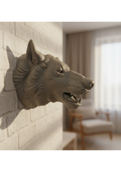 Gri Kurt Duvar Biblosu Güçlü Detaylı Dekoratif Tasarım 25x19 Cm