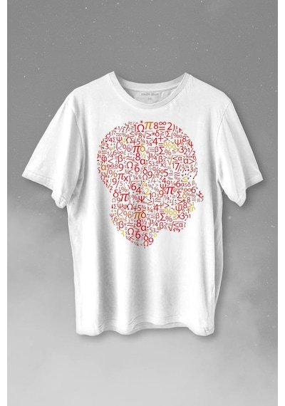 İnsan Kafası Matematik Formüllü Sayı Numaraları Denklem Baskılı Tişört Unisex T-shirt 001
