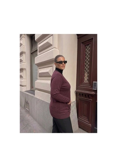 Onno Style Women Çelik Örgü Taş Aksesuarlı Klasik Triko Ceket Bordo