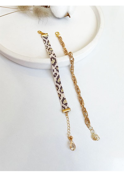 Nevoaccessory Krem Leopar Desenli Miyuki Bileklik Set Çok Renkli