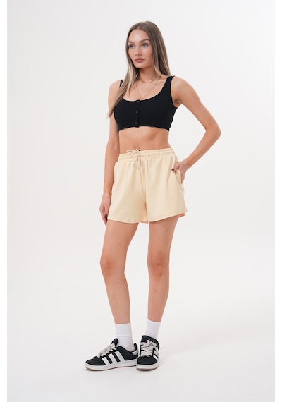 Genius Store Kadın Modal Şort Beli Lastikli Cepli Şort Modal-şort Sarı